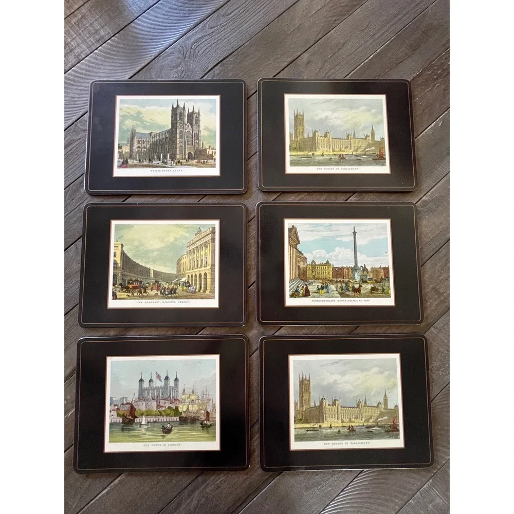 Pimpernel De Luxe Finish London Landmarks Placemats Set of 6 Vintage Black Gold